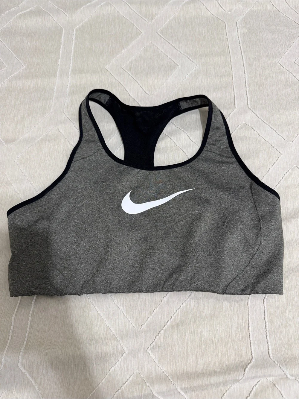 Nike Dark Gray Racerback Sports Bra with White Swoosh